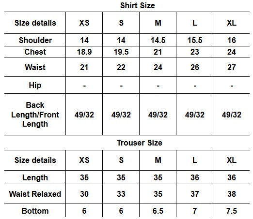 Size chart for Asymmetrical Co-Ord Set – Mustard Yellow with Flared Sleeves | SK-MW02 SK Designs