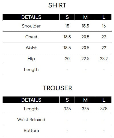 Size chart for Mustard Solid Co-Ord Set | SK Designs | SKB1