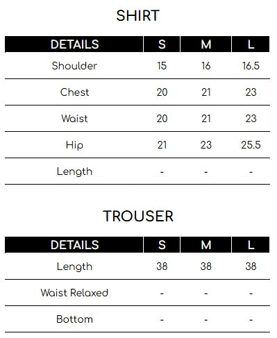 Size chart for Teal Embellished Co-Ord Set | SK Designs | SKB2