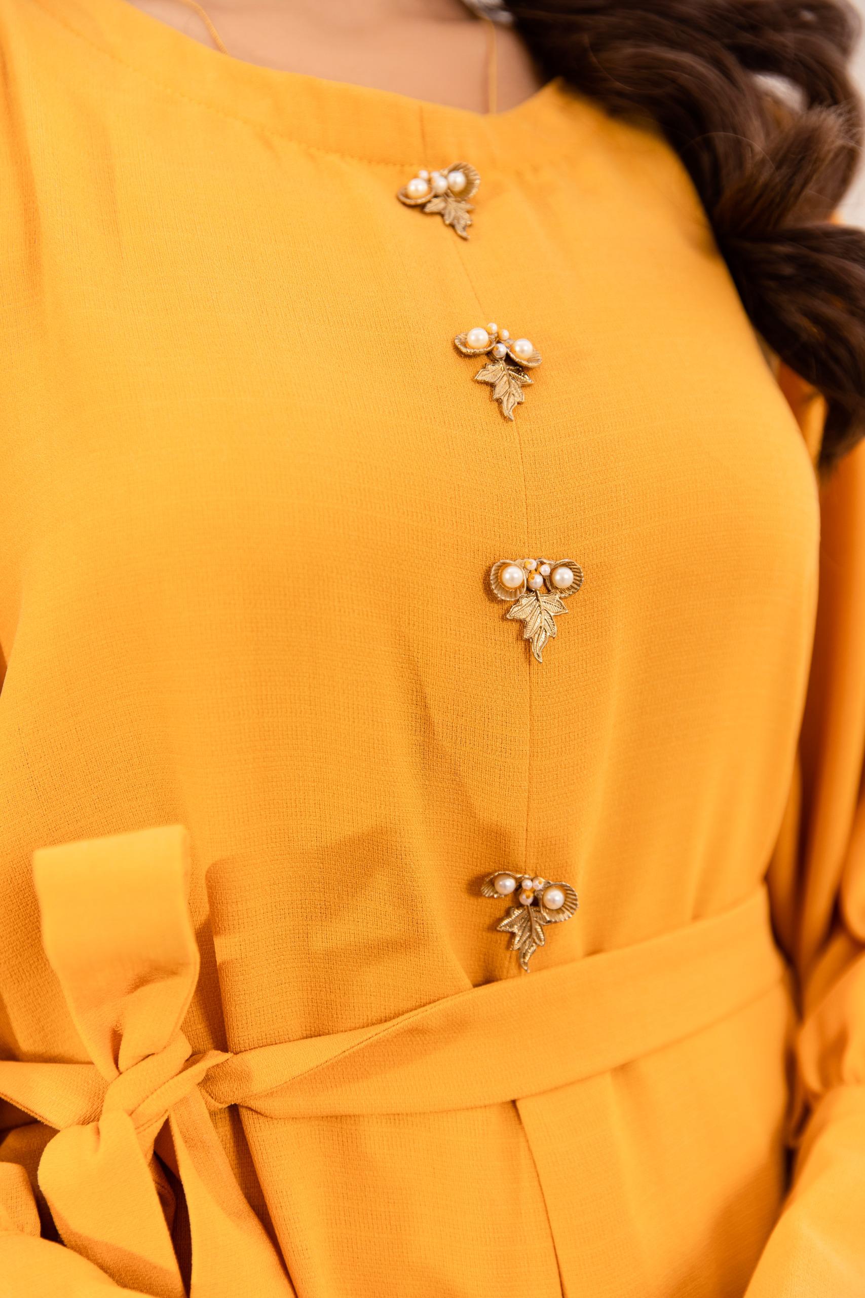 Mustard yellow asymmetrical co-ord set with flared sleeves – 2 piece modest outfit by SK Designs