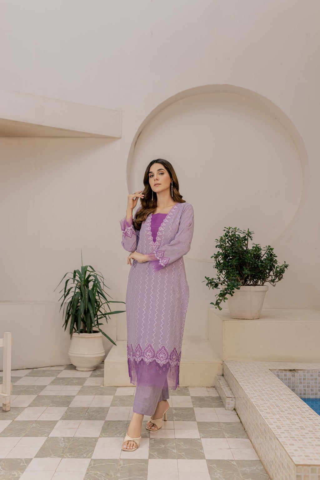 Lilac Embroidered 2 Piece Suit | Izel | Afsoon
