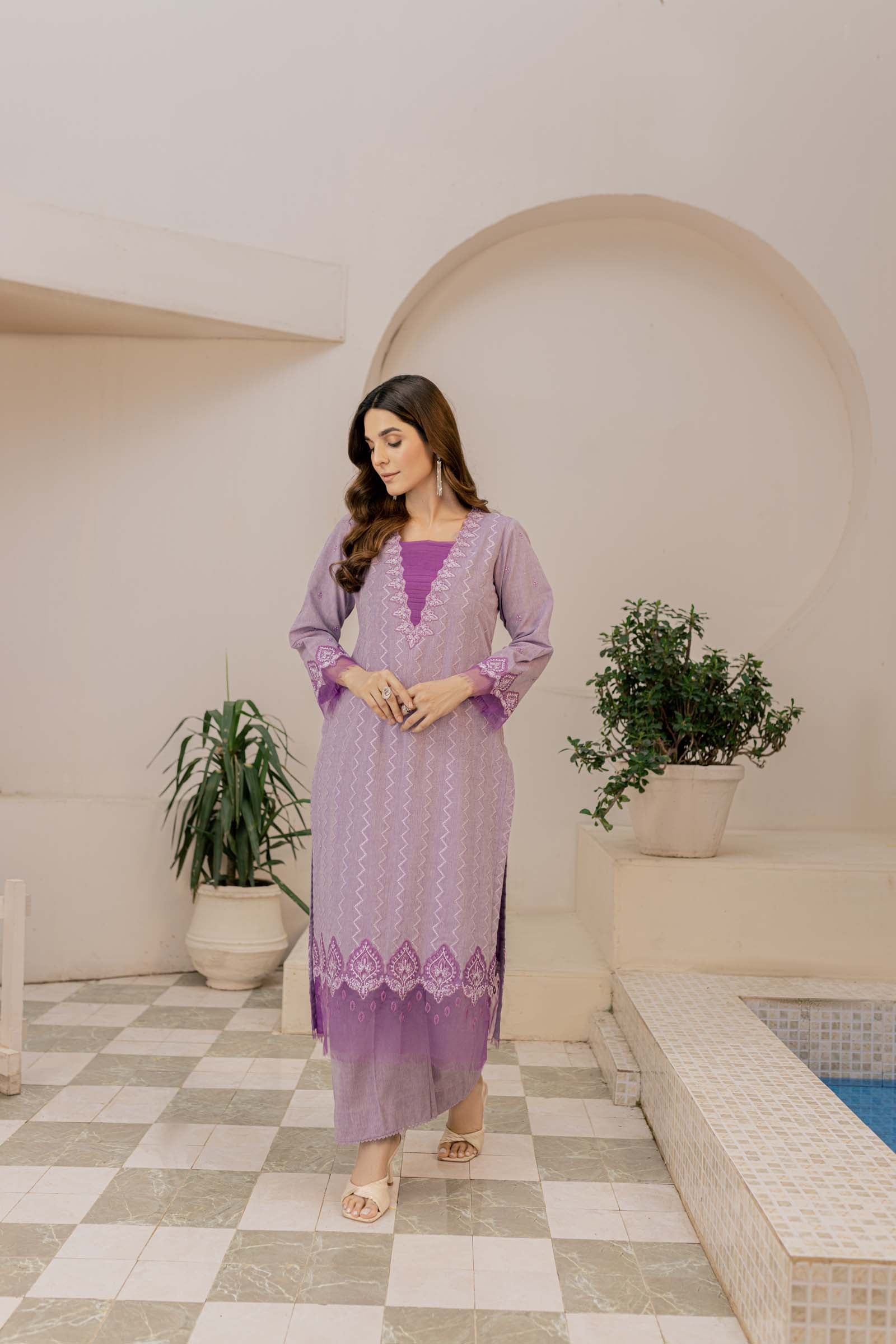 Lilac Embroidered 2 Piece Suit | Izel | Afsoon
