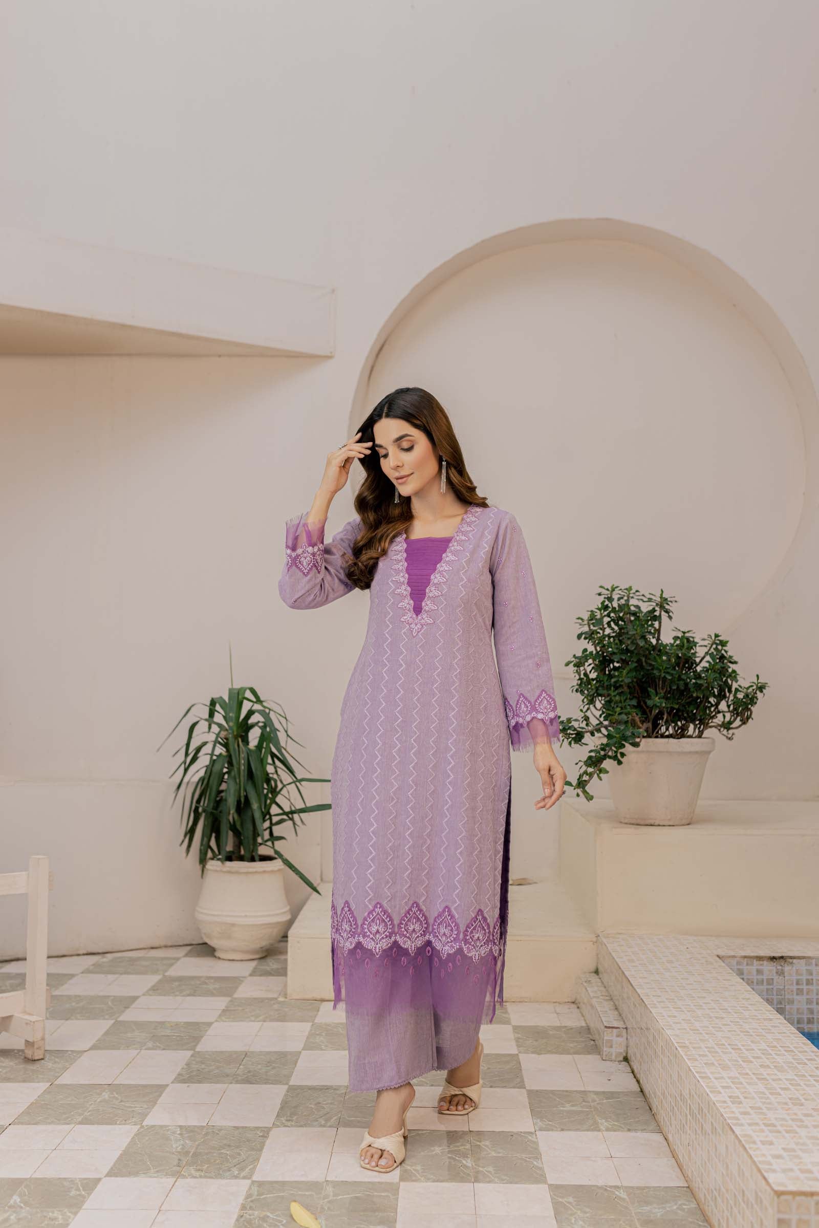 Lilac Embroidered 2 Piece Suit | Izel | Afsoon