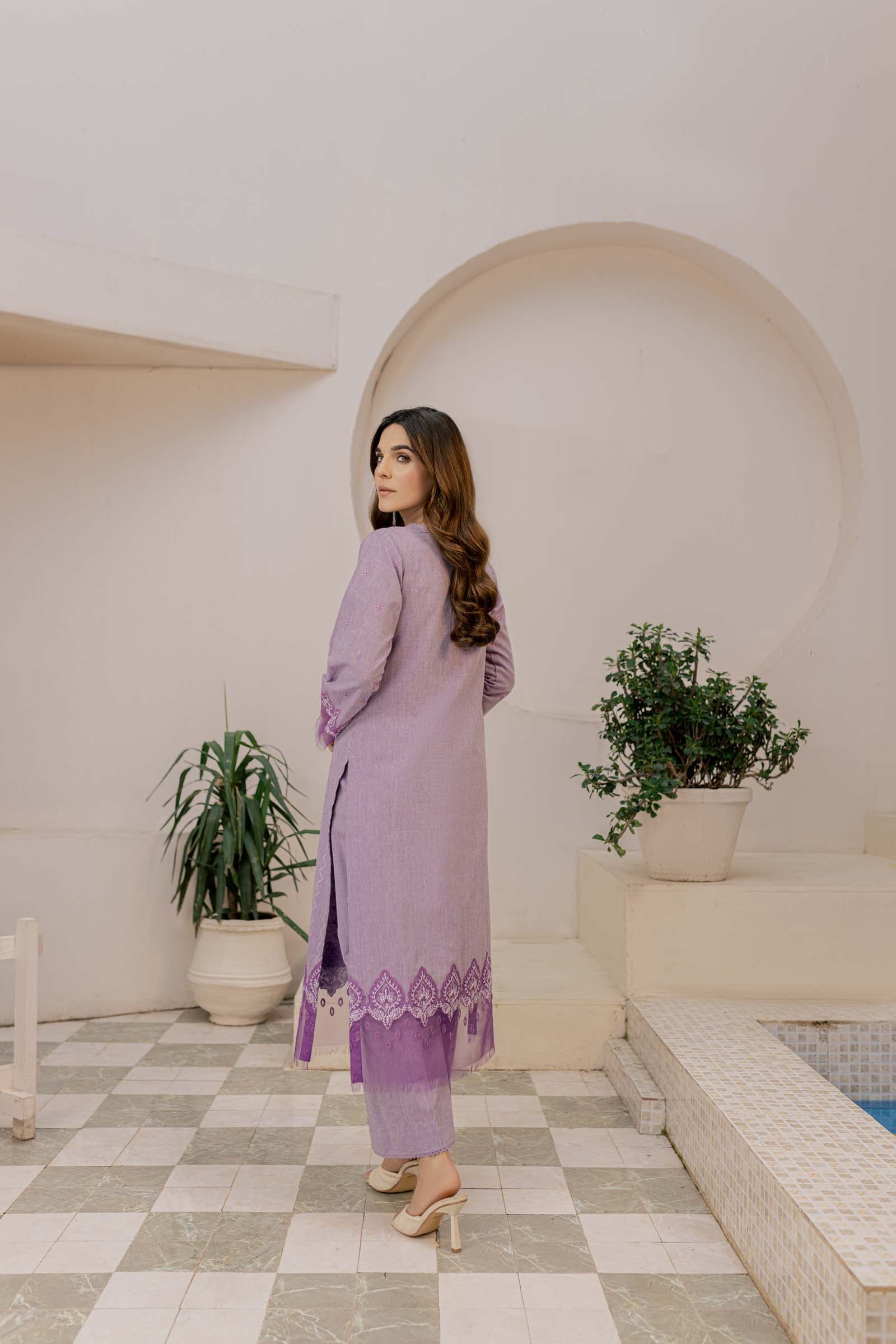 Lilac Embroidered 2 Piece Suit | Izel | Afsoon
