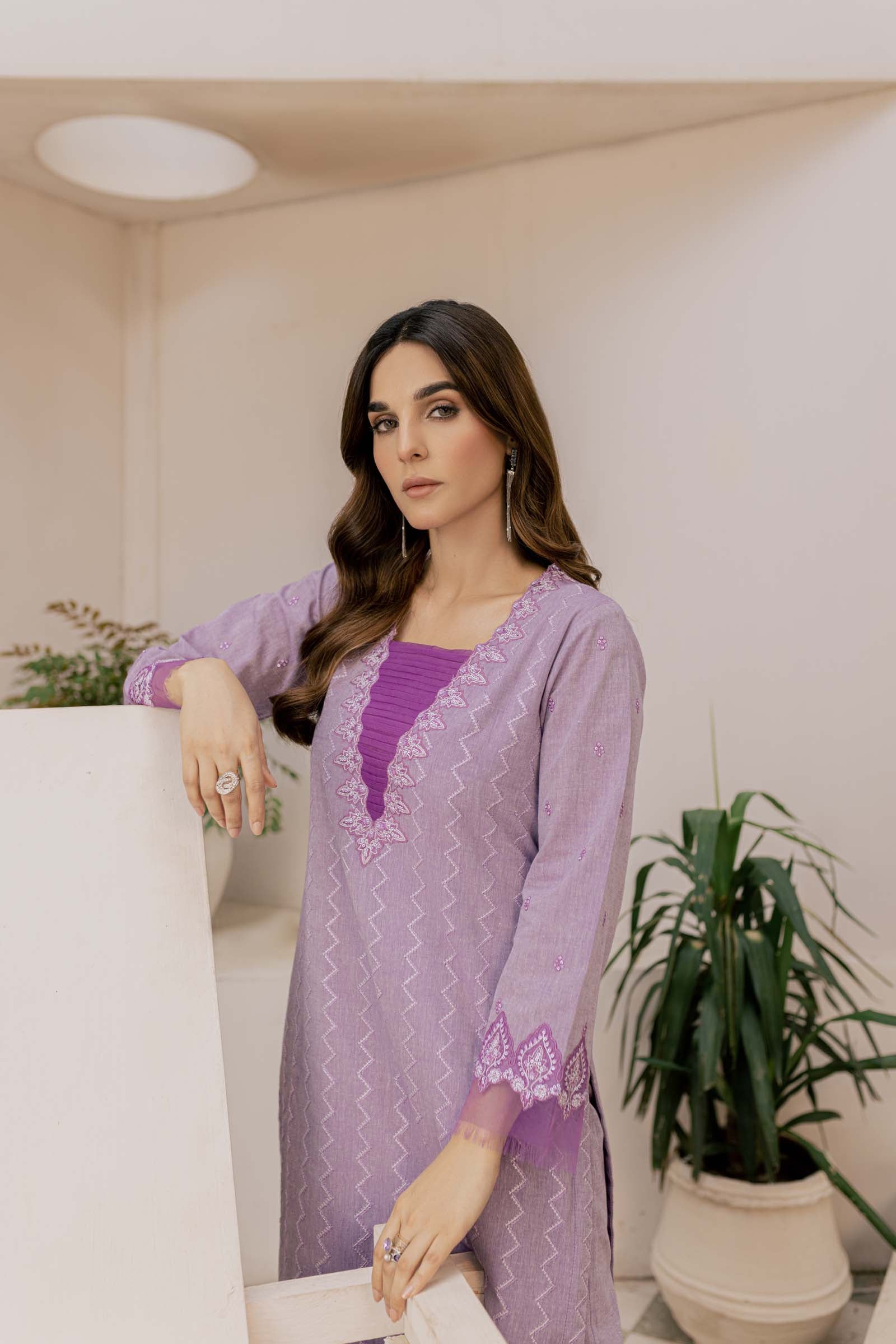 Lilac Embroidered 2 Piece Suit | Izel | Afsoon
