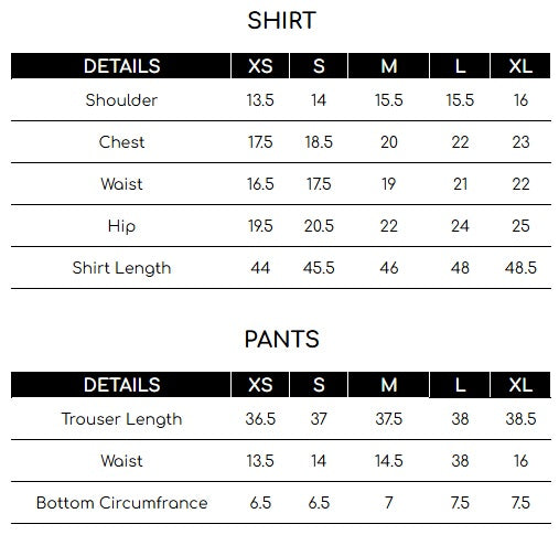 Size chart for Peach Embroidered 2 Piece Suit | Izel | Aftab