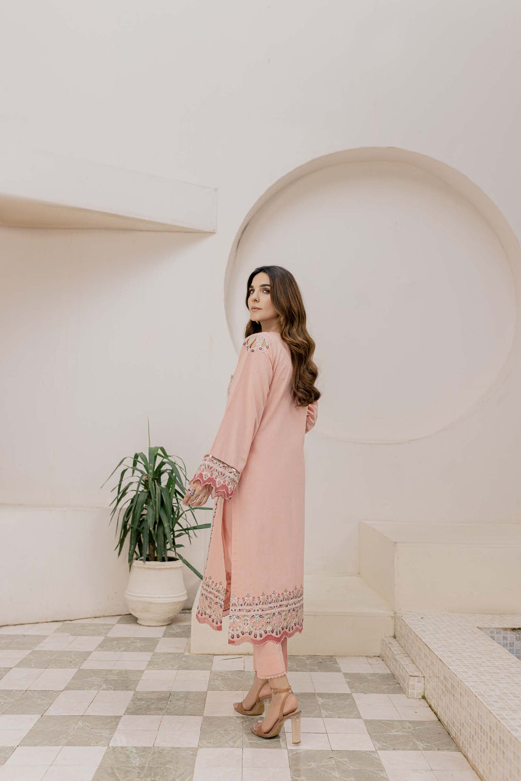 Peach Embroidered 2 Piece Suit | Izel | Aftab