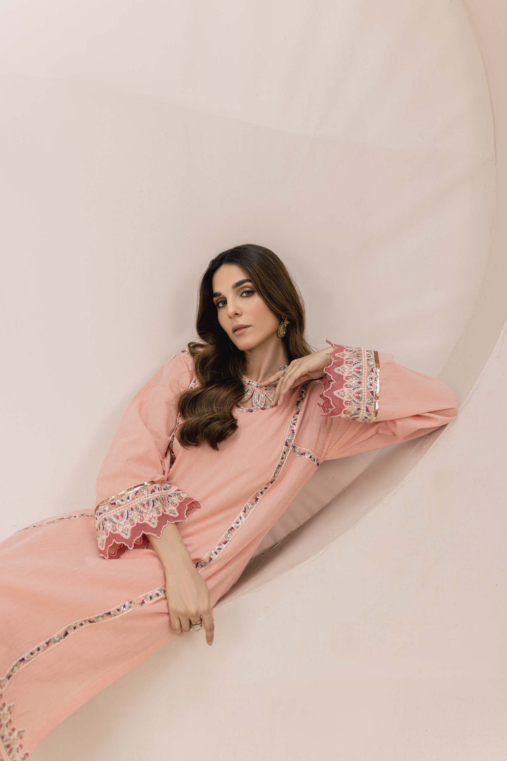 Peach Embroidered 2 Piece Suit | Izel | Aftab
