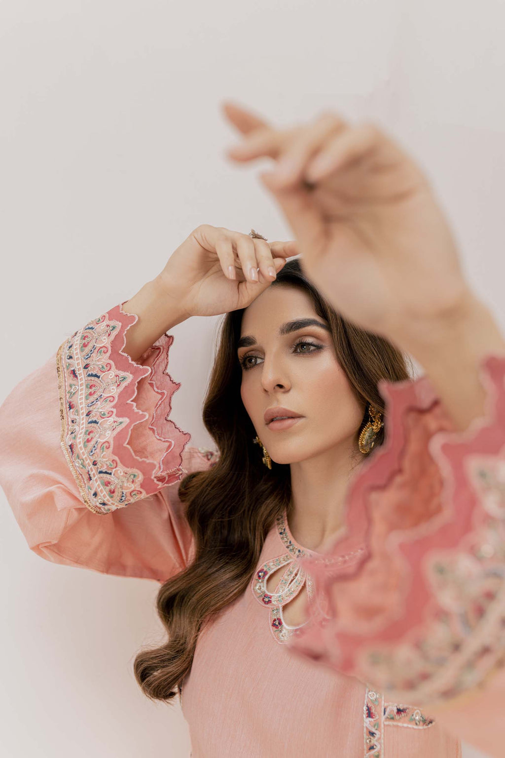 Peach Embroidered 2 Piece Suit | Izel | Aftab