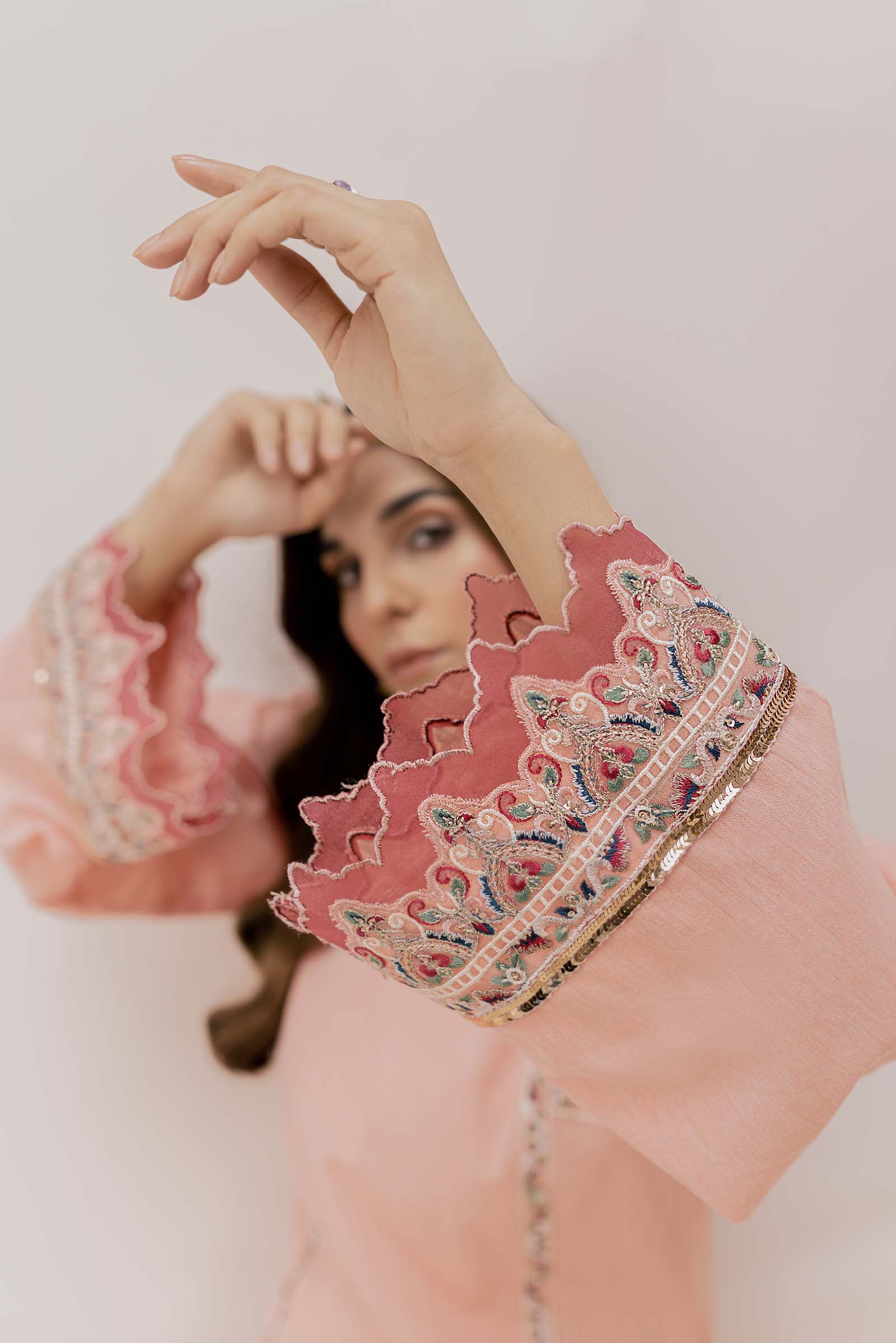 Peach Embroidered 2 Piece Suit | Izel | Aftab