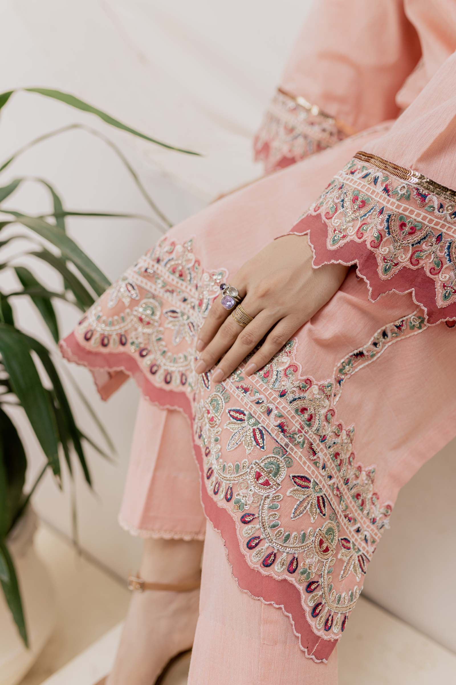 Peach Embroidered 2 Piece Suit | Izel | Aftab