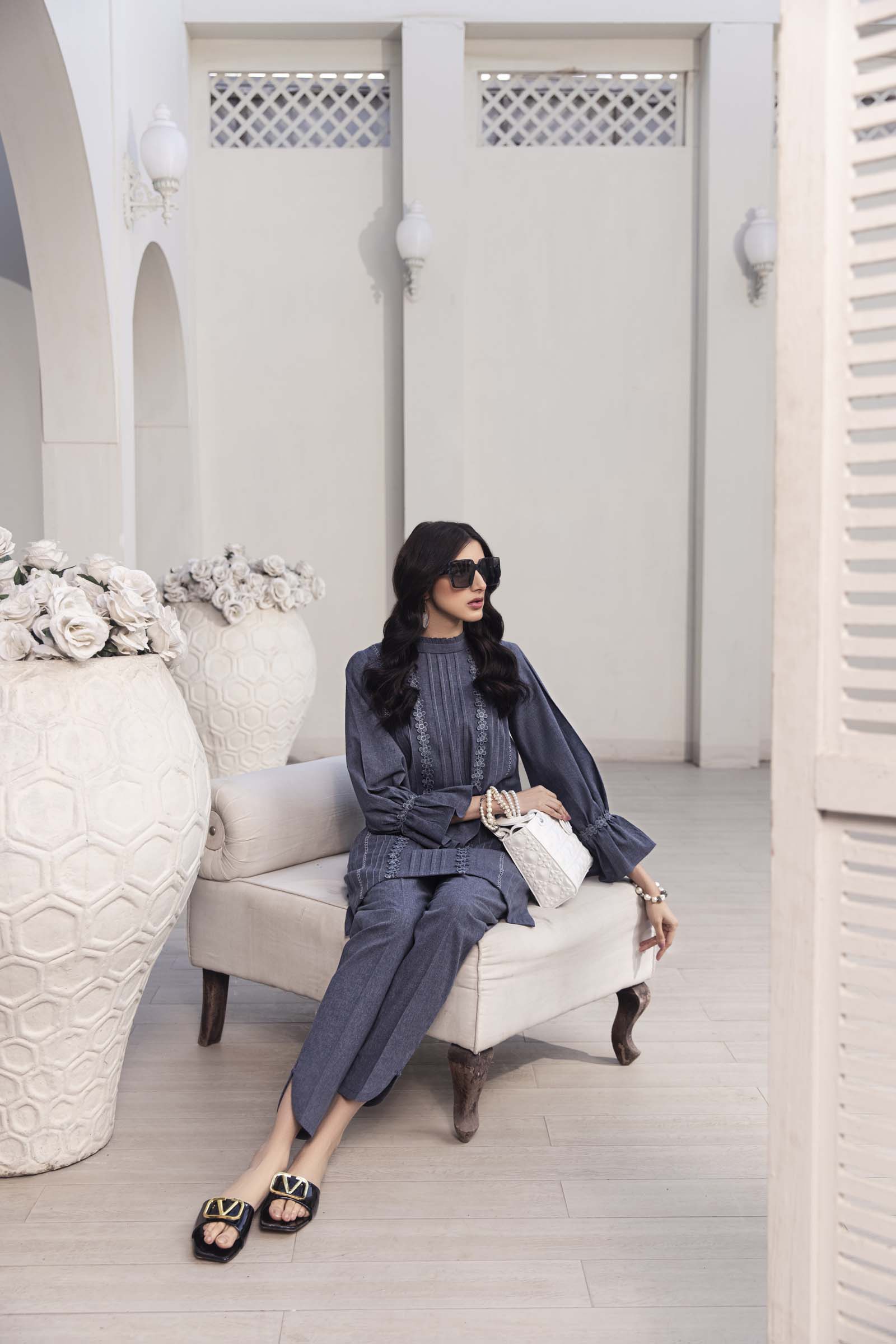 Grey Embroidered 2 Piece Suit | Izel | Aireen