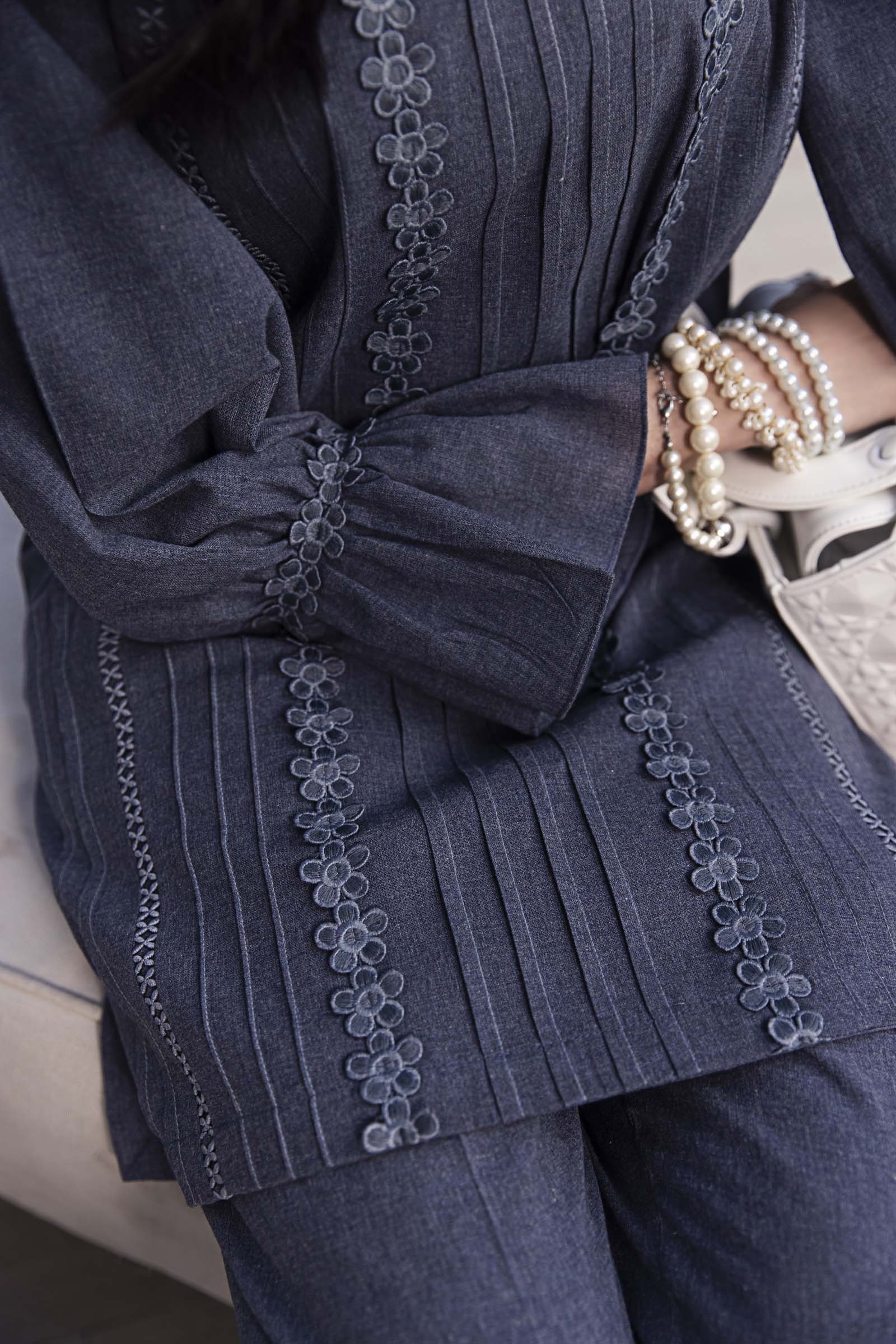 Grey Embroidered 2 Piece Suit | Izel | Aireen