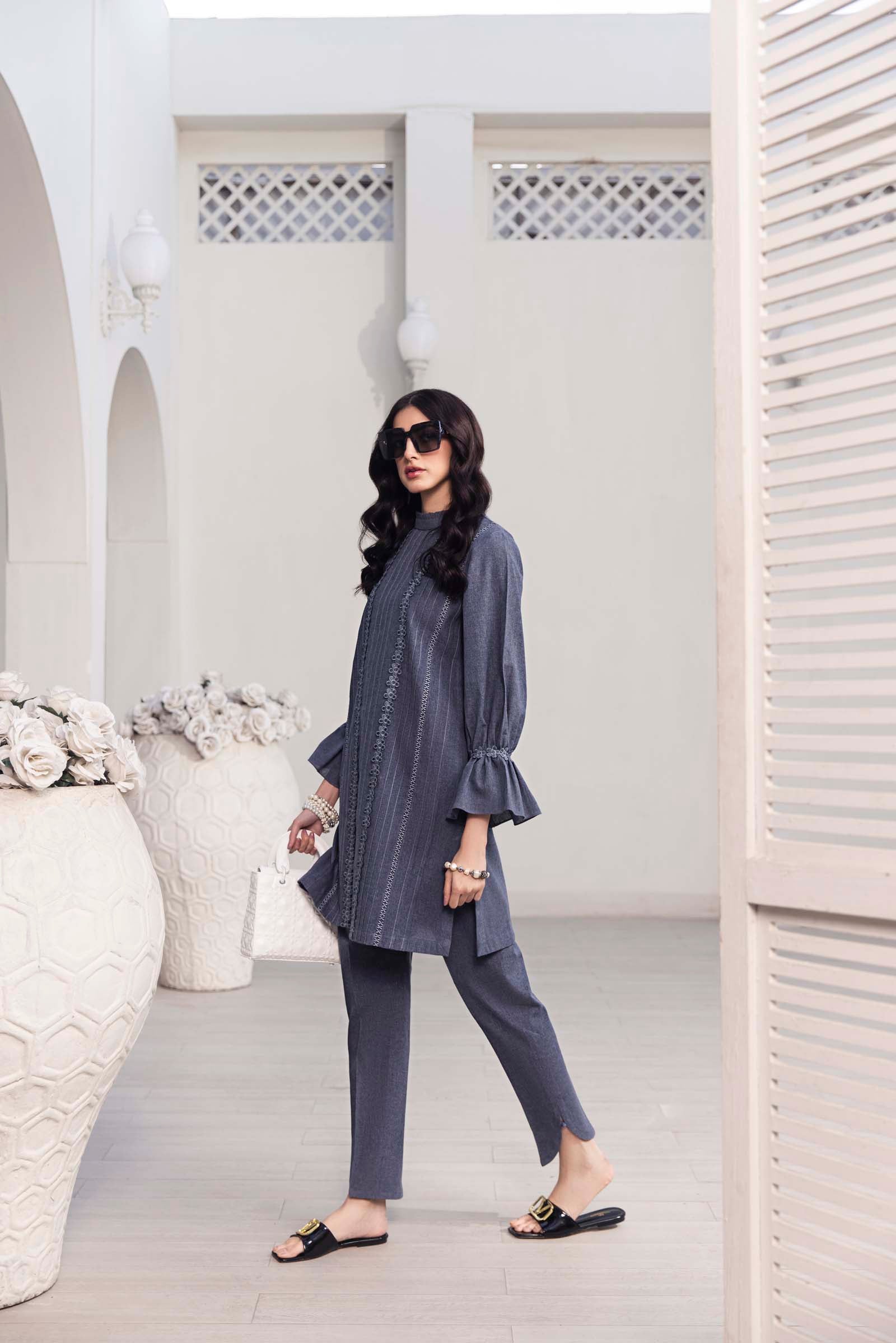 Grey Embroidered 2 Piece Suit | Izel | Aireen