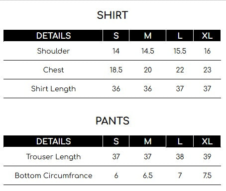 Size chart for Grey Embroidered 2 Piece Suit | Izel | Aireen