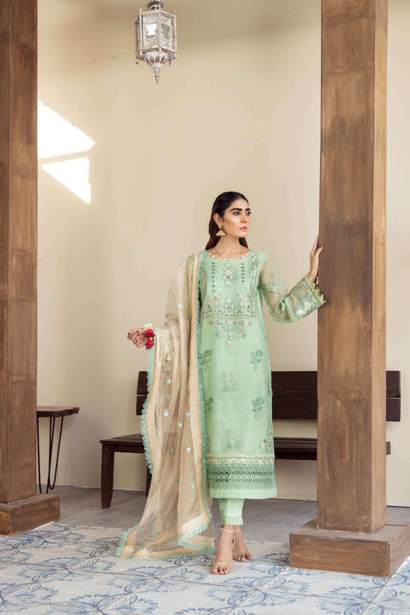 Mint Green Embroidered 3 Piece Suit | ZUN | Aleeza