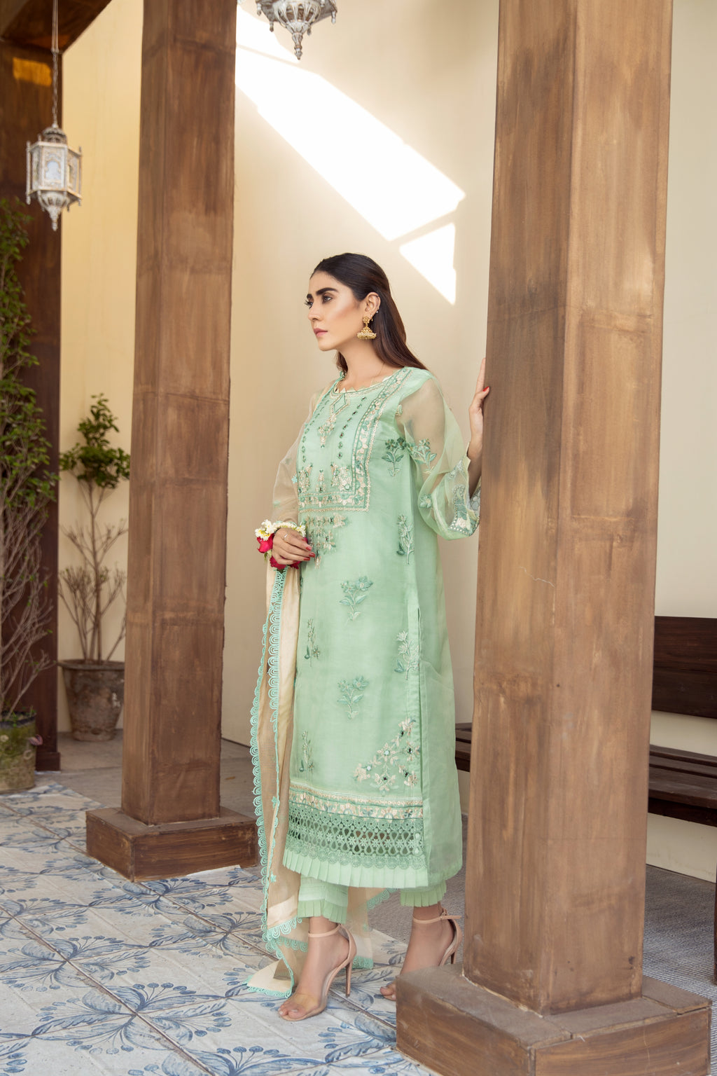 Mint Green Embroidered 3 Piece Suit | ZUN | Aleeza
