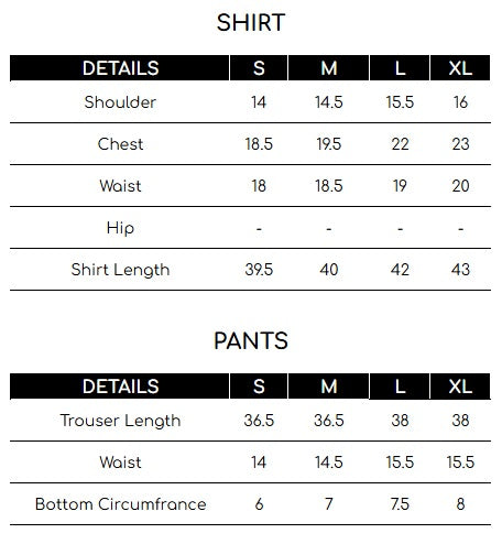 Size chart for White Adda Work Formal 3 Piece Suit | Mumtaz | Bano