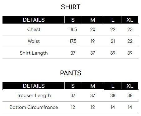 Size chart for Off-White Pleated 2 Piece Suit | Izel | Aysel