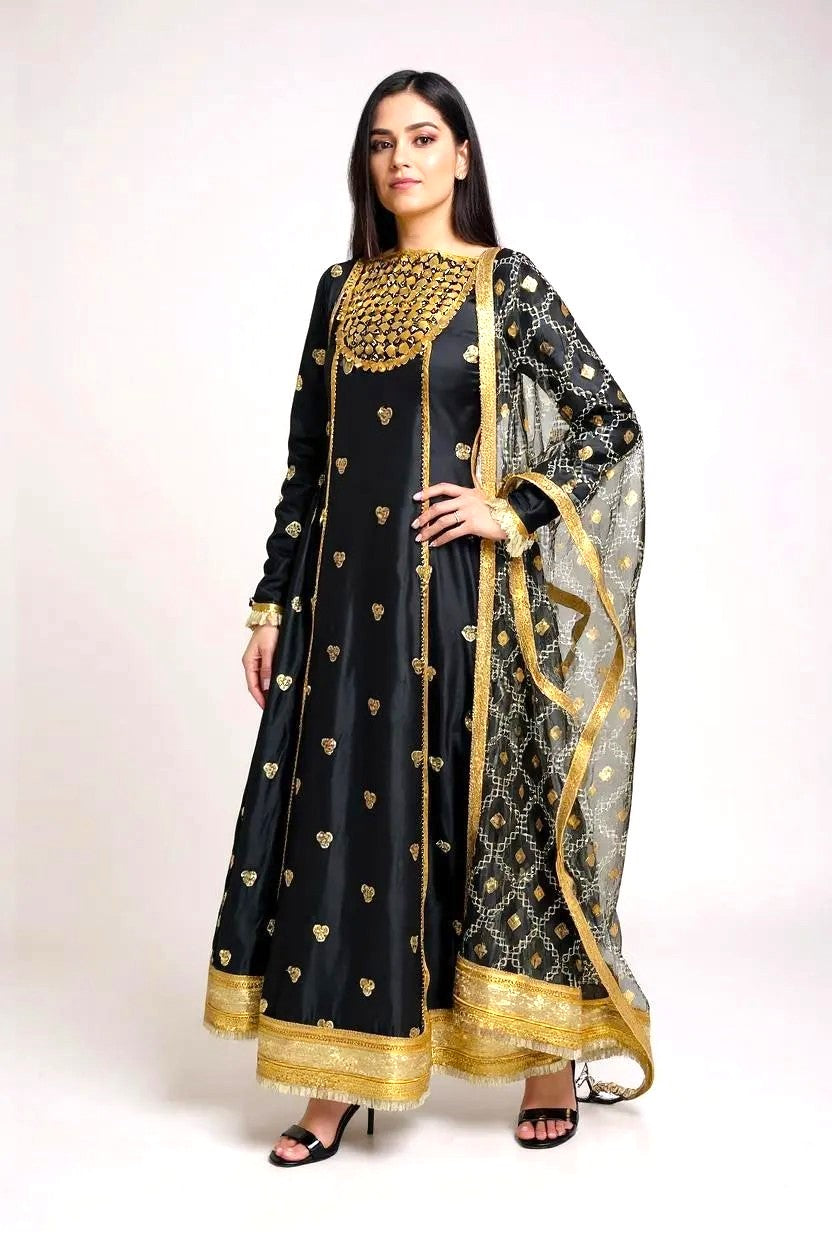 Black Tissue Silk Embroidered 3 Piece Suit | SK Designs | SKF3