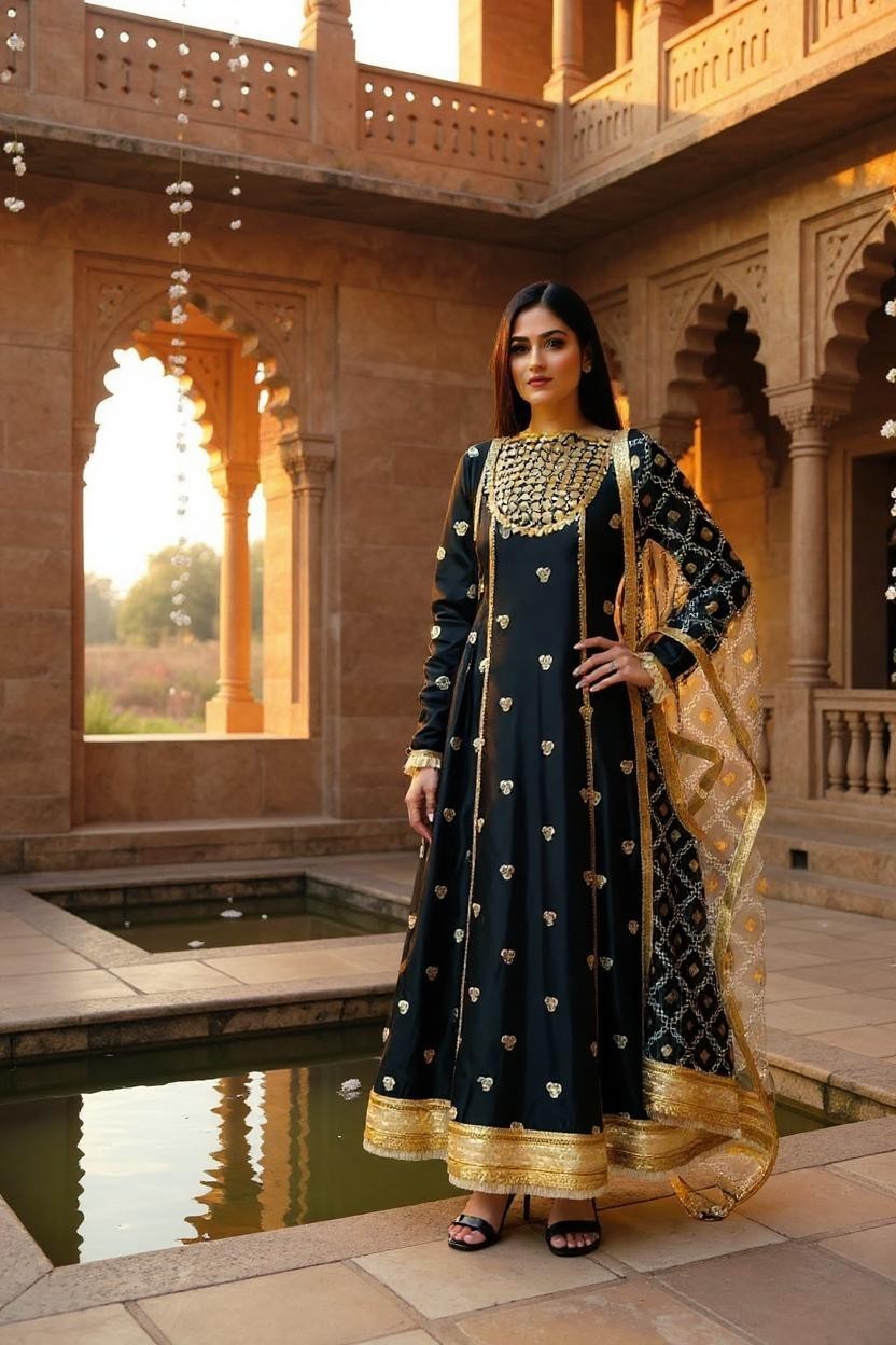 Black Tissue Silk Embroidered 3 Piece Suit | SK Designs | SKF3