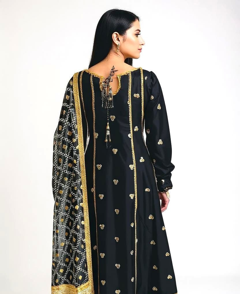 Black Tissue Silk Embroidered 3 Piece Suit | SK Designs | SKF3