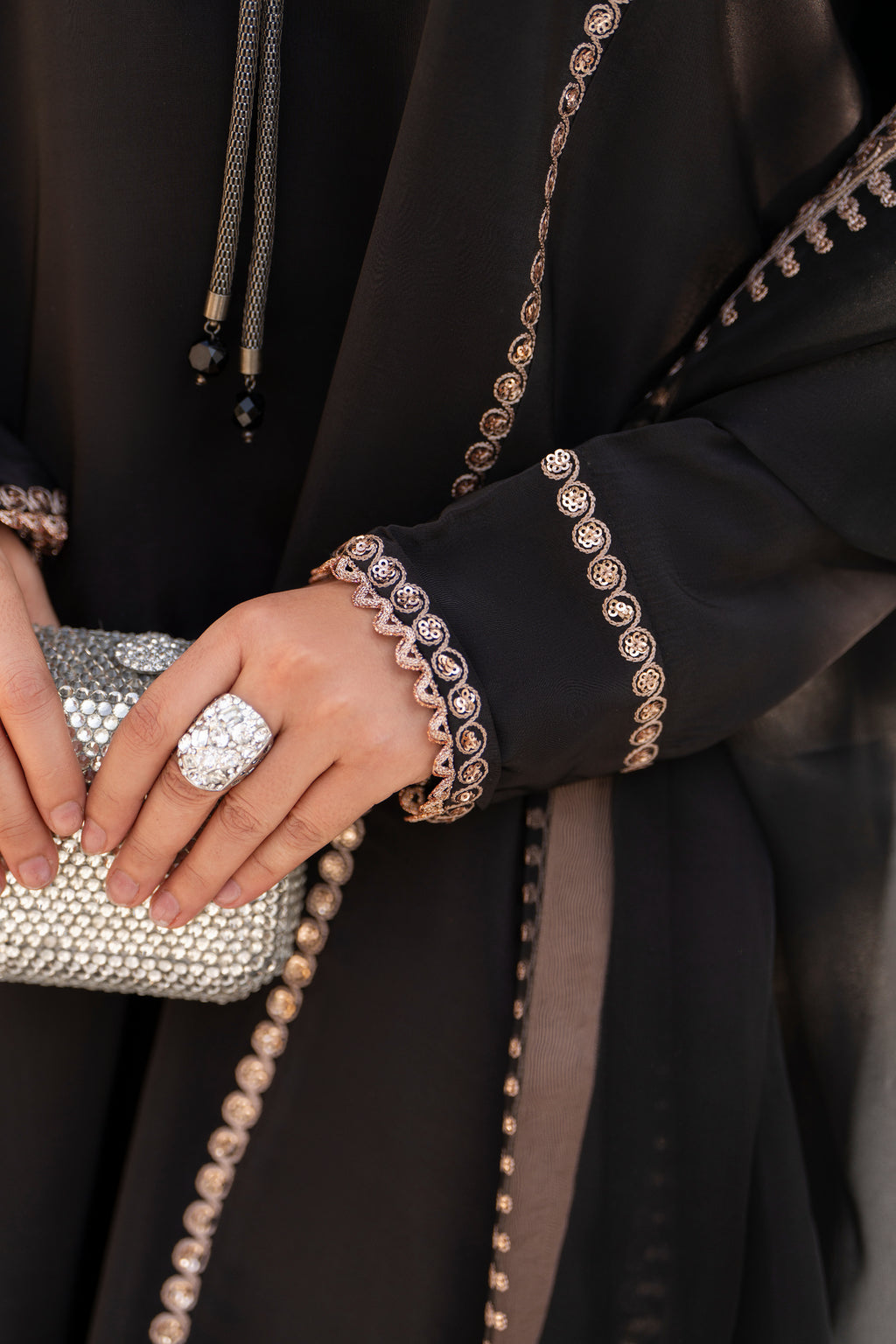 Black Embroidered Silk 3 Piece Suit with Organza Dupatta | NURA | Serene