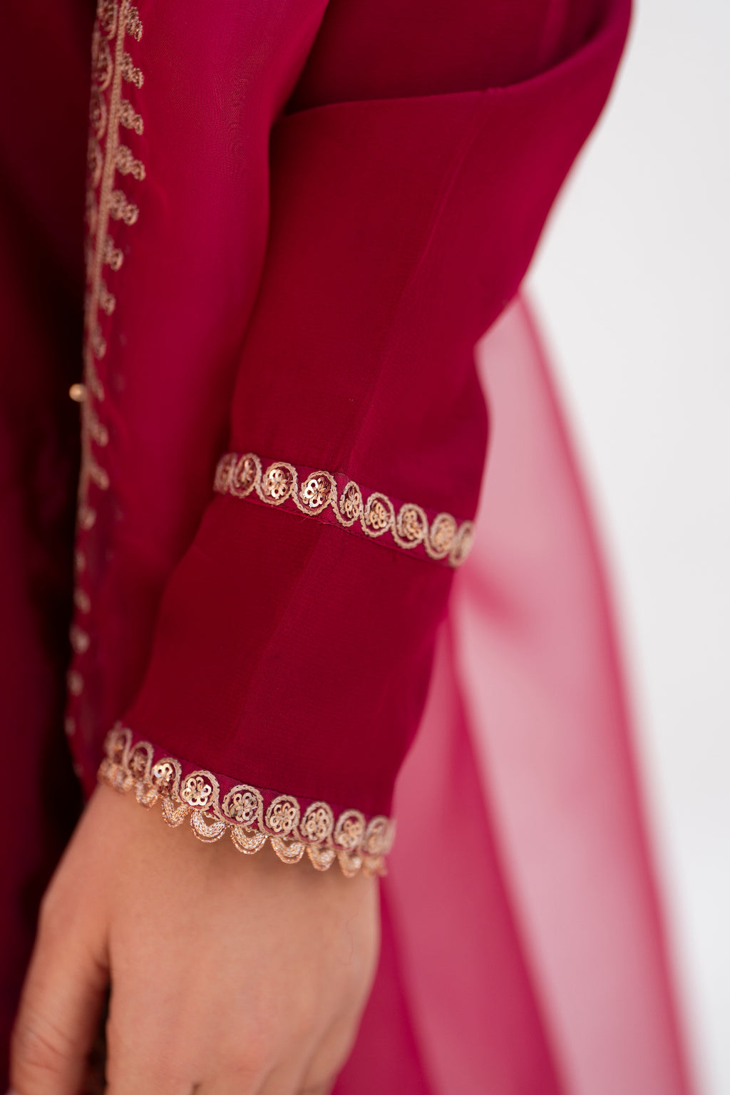 Maroon Embroidered Silk 3 Piece Suit with Organza Dupatta | NURA | Elara