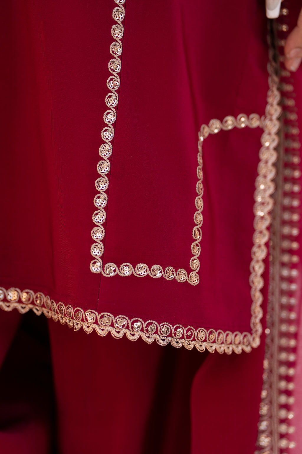 Maroon Embroidered Silk 3 Piece Suit with Organza Dupatta | NURA | Elara