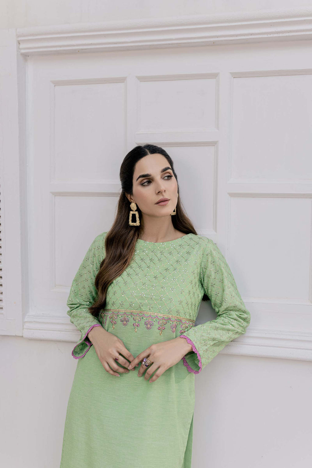 Green Embroidered 2 Piece Suit | Izel | Dasht