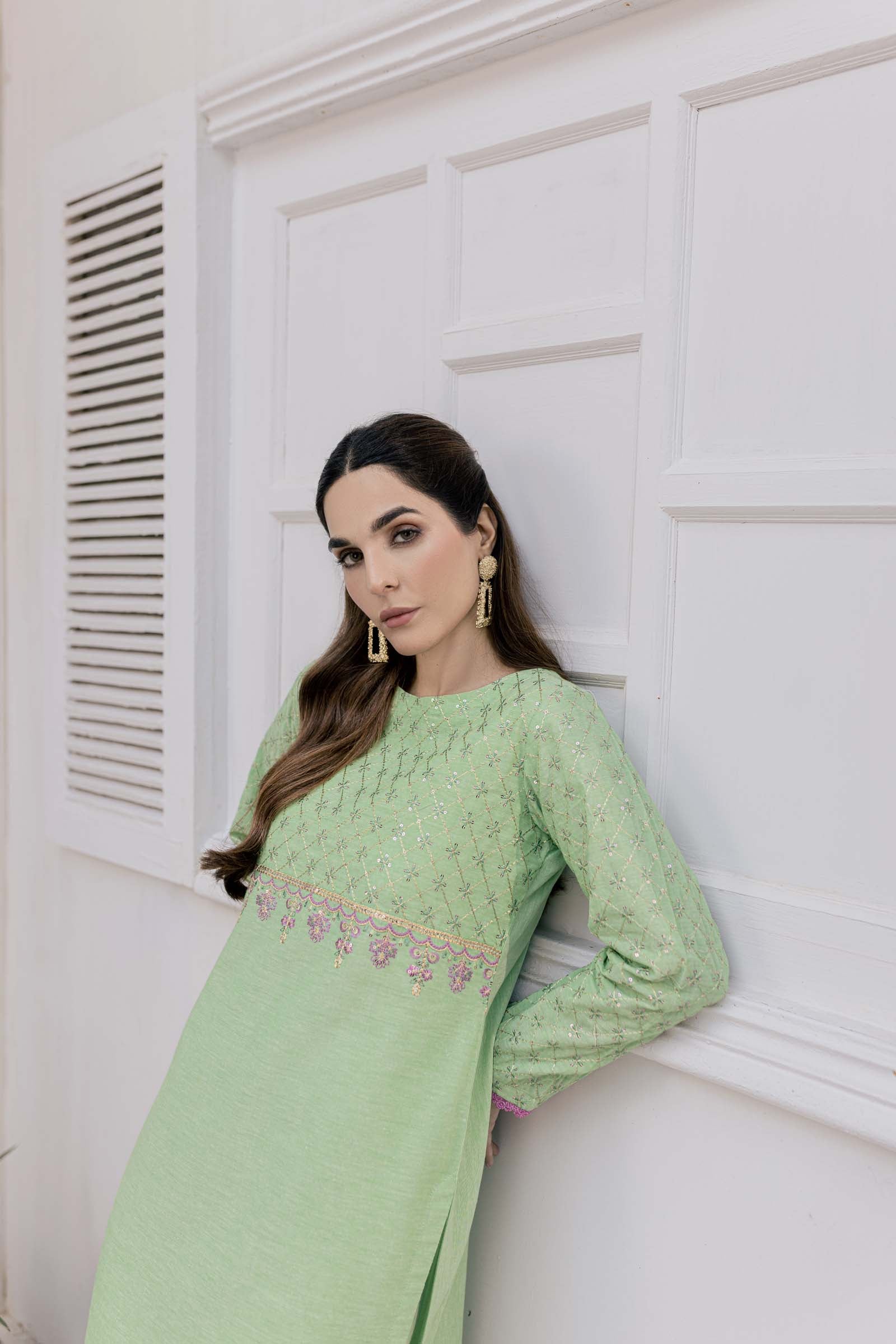 Green Embroidered 2 Piece Suit | Izel | Dasht