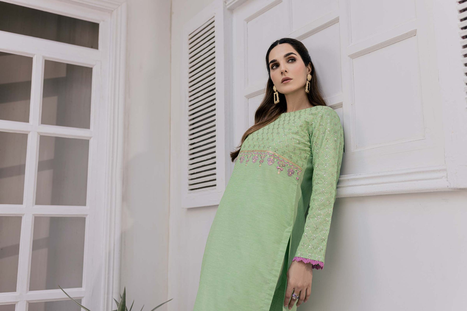 Green Embroidered 2 Piece Suit | Izel | Dasht