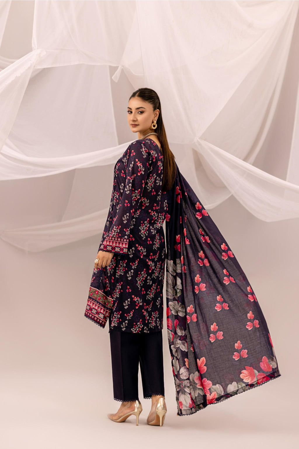 Printed Navy Blue Lawn 3 Piece Suit | Intekhab | Design 11