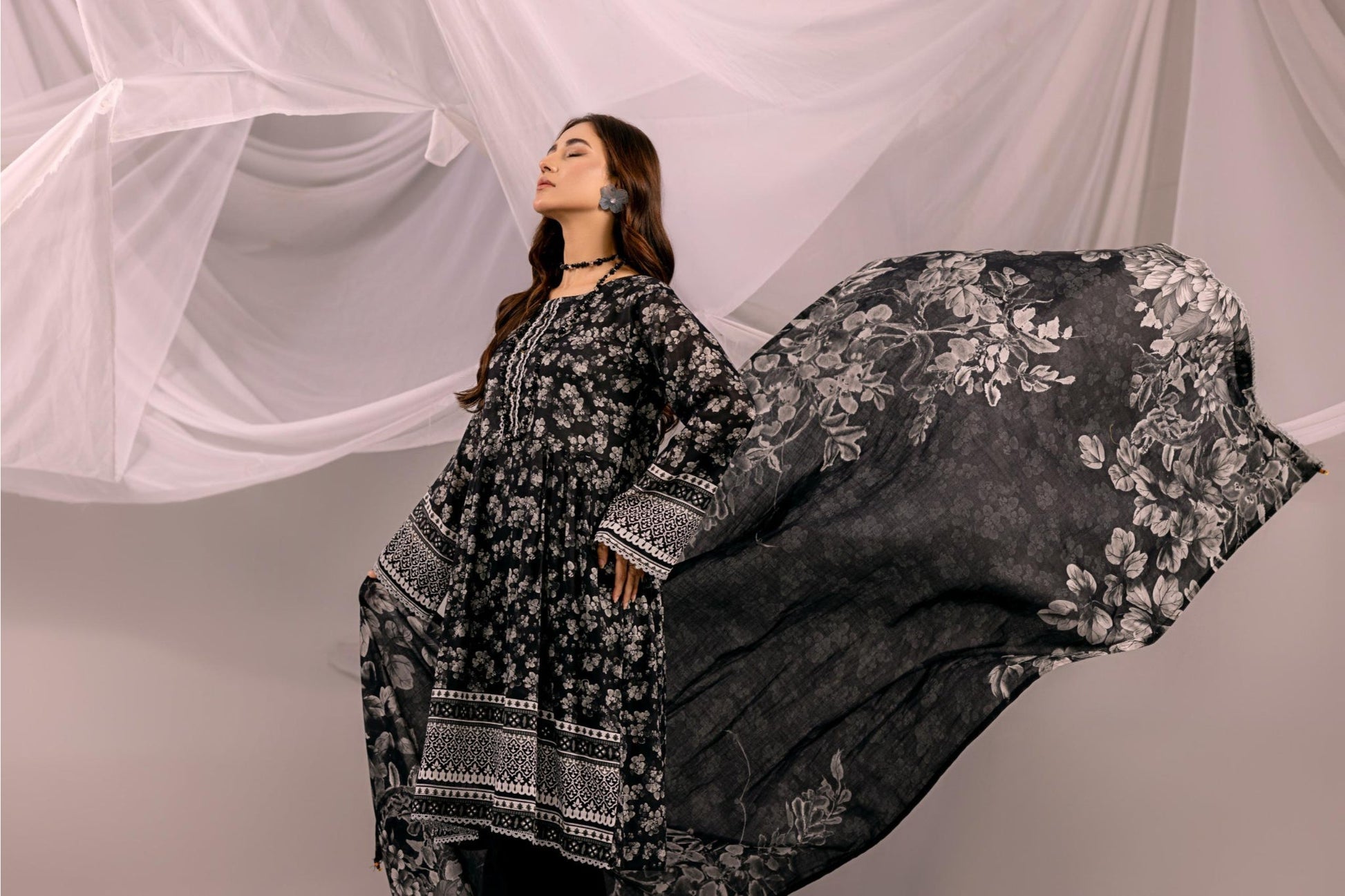 Printed Black Lawn 3 Piece Suit | Intekhab | Design 02