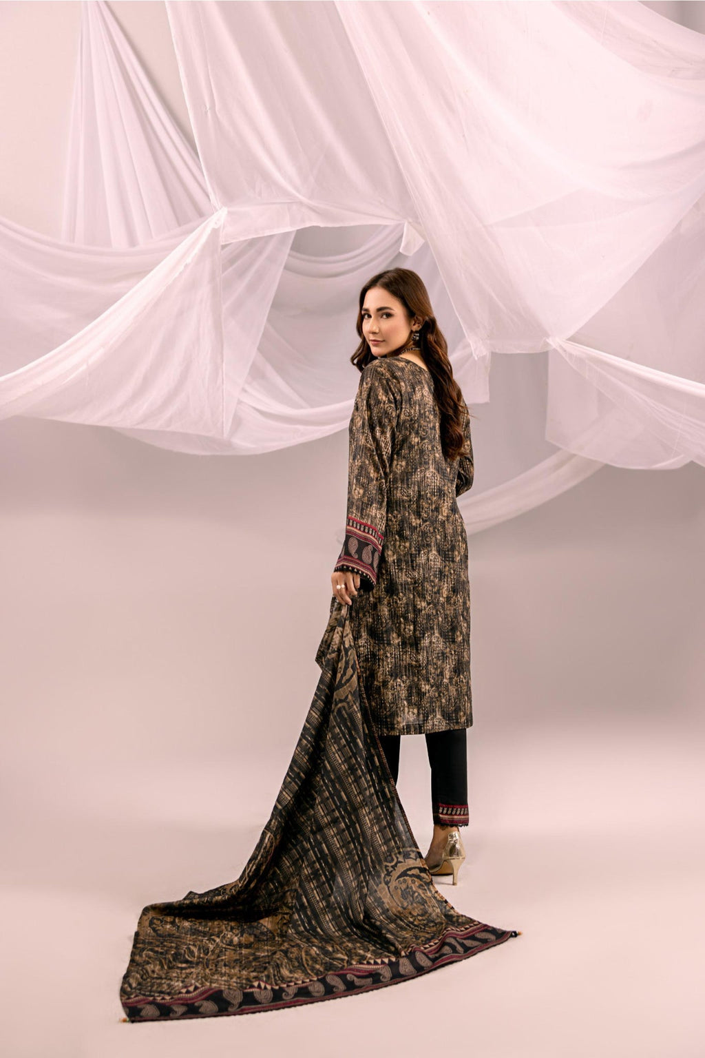 Printed Brown Lawn 3 Piece Suit | Intekhab | Design 03