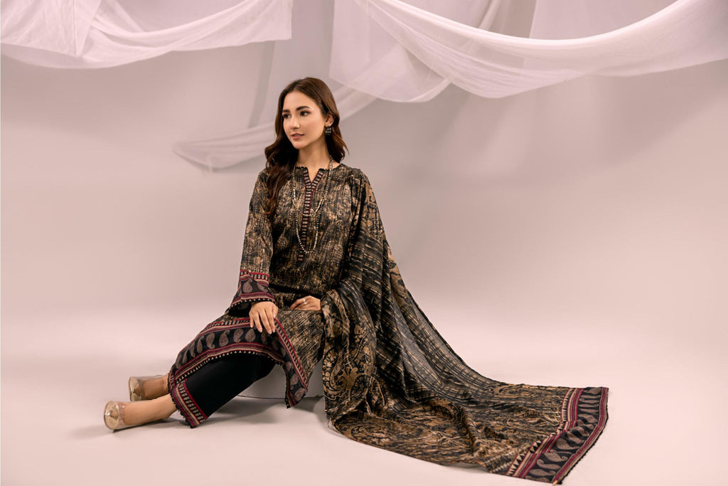 Printed Brown Lawn 3 Piece Suit | Intekhab | Design 03