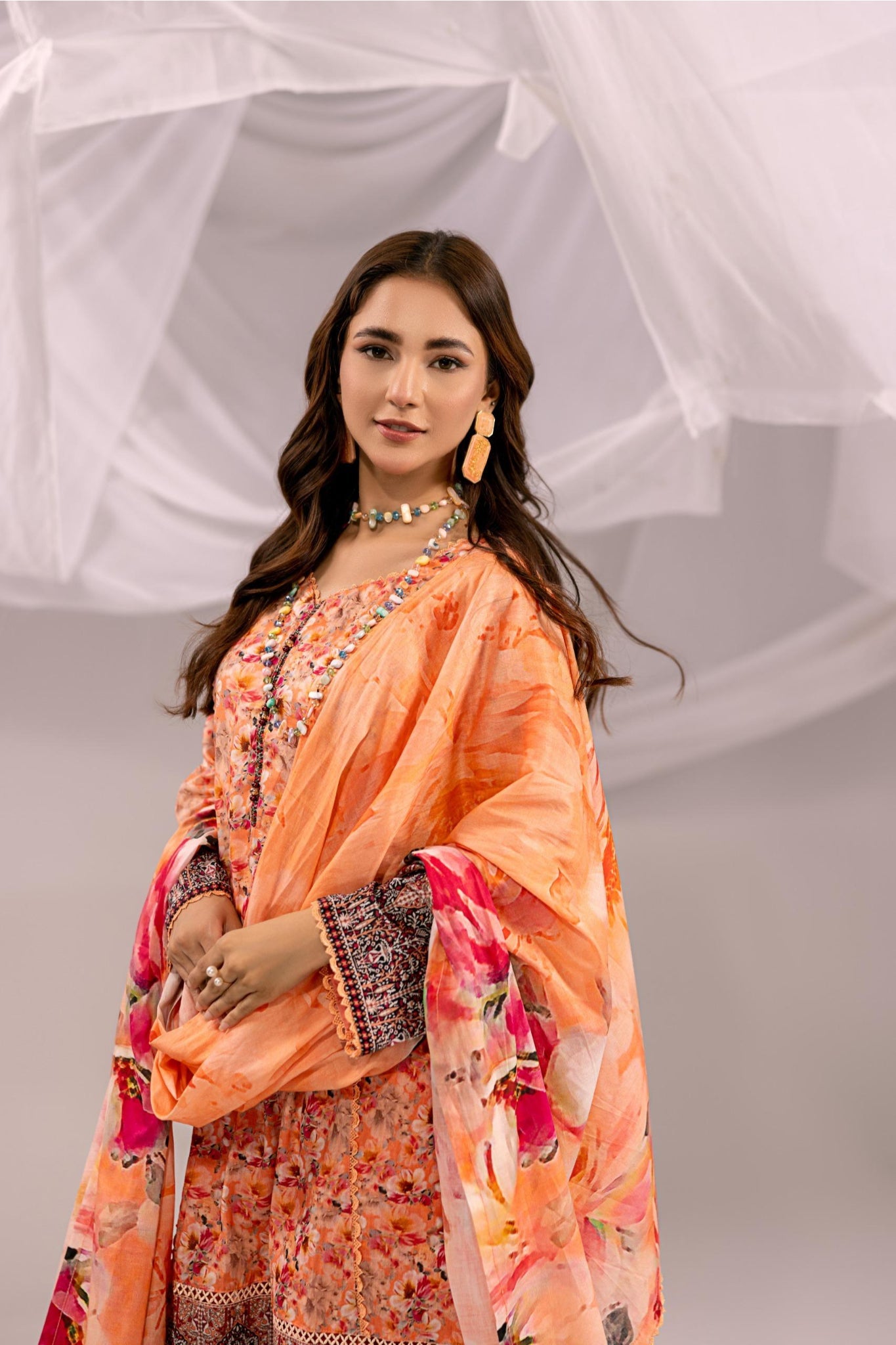 Printed Peach Lawn 3 Piece Suit | Intekhab | Design 04