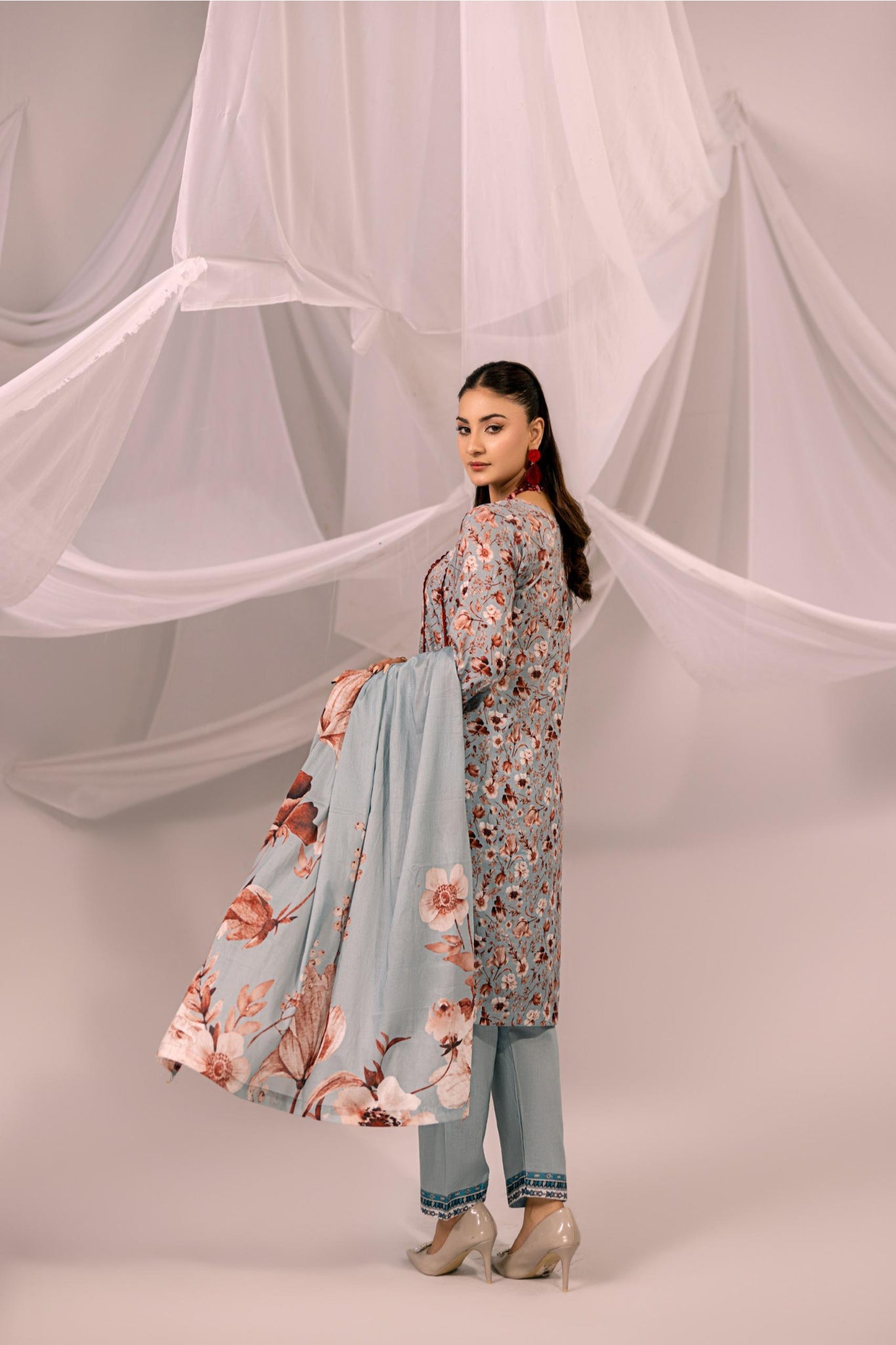 Printed Blue & Rust Lawn 3 Piece Suit | Intekhab | Design 05