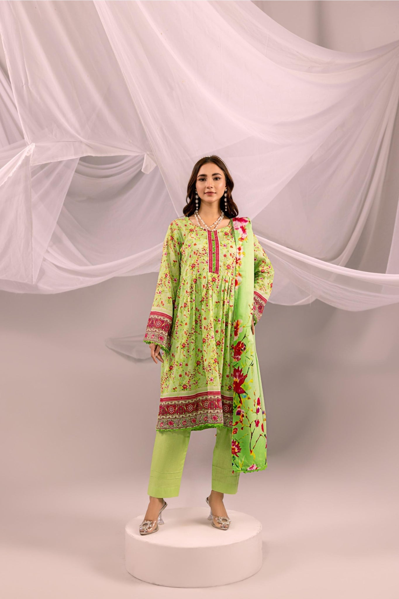 Printed Lime Green Lawn 3 Piece Suit | Intekhab | Design 07