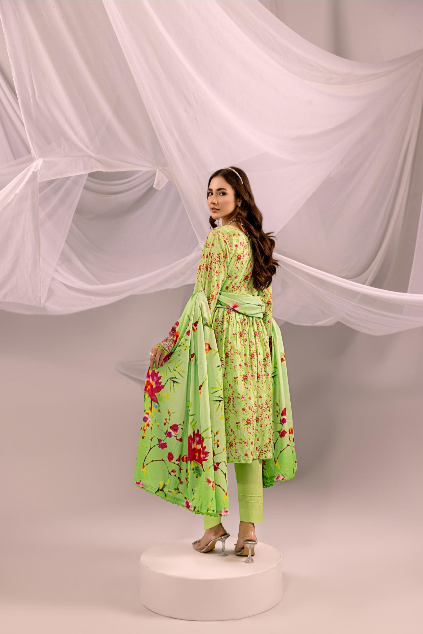 Printed Lime Green Lawn 3 Piece Suit | Intekhab | Design 07