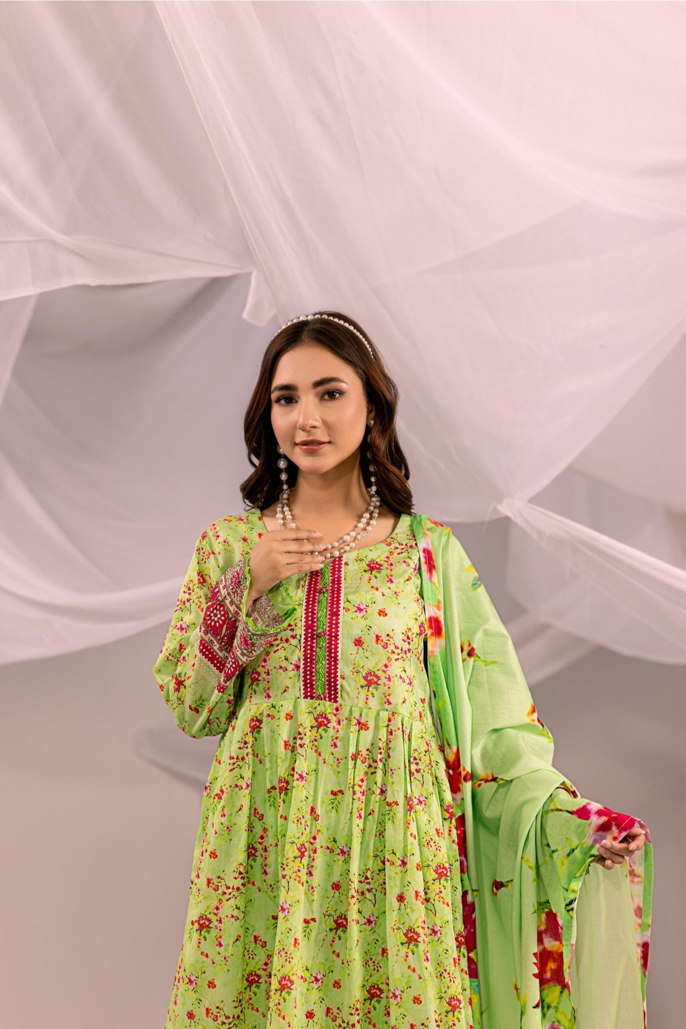 Printed Lime Green Lawn 3 Piece Suit | Intekhab | Design 07