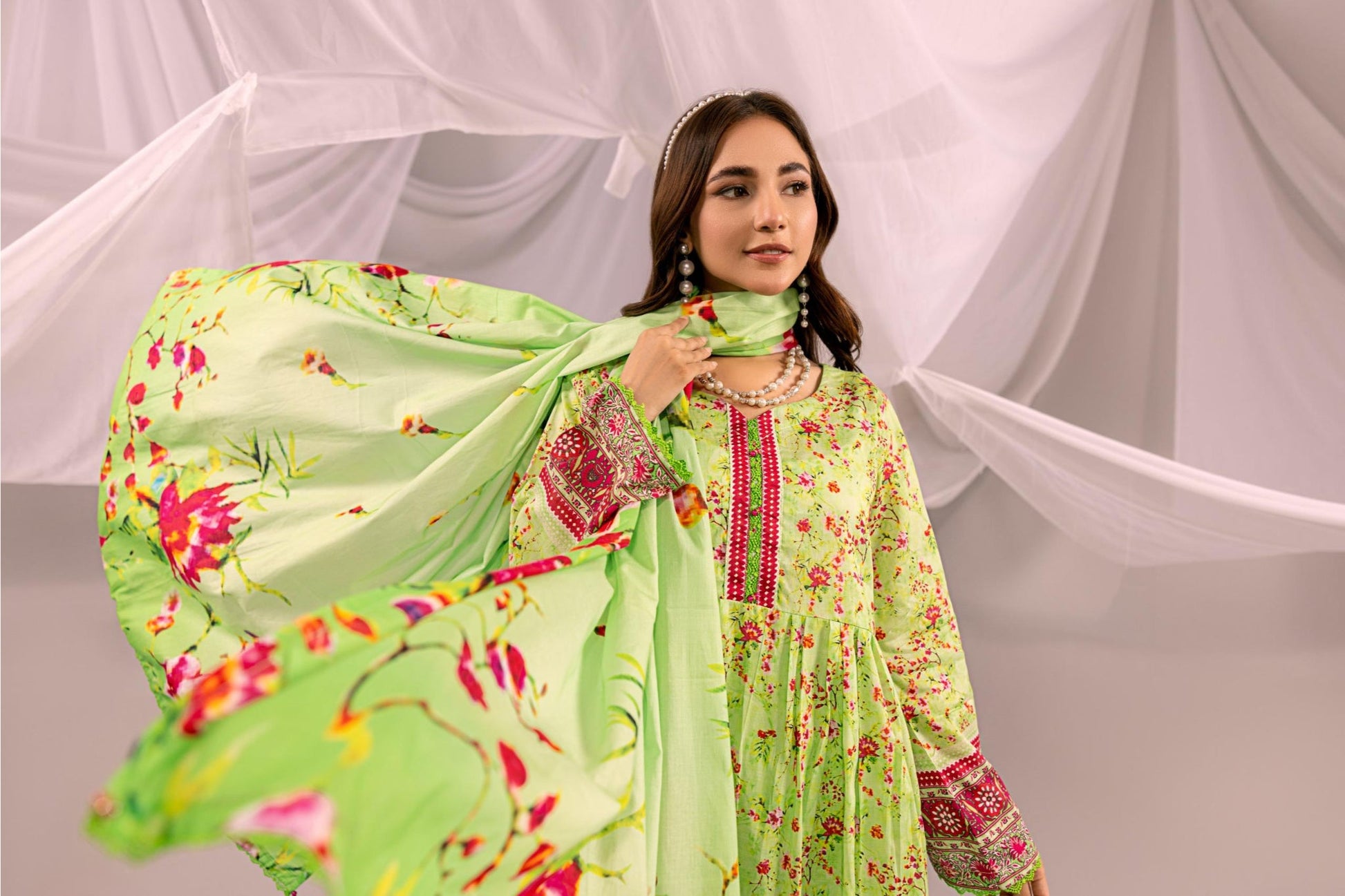 Printed Lime Green Lawn 3 Piece Suit | Intekhab | Design 07