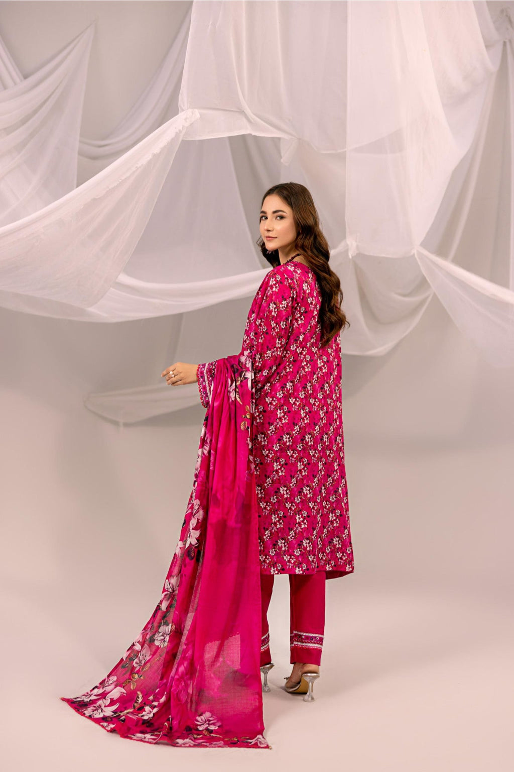 Printed Hot Pink Lawn 3 Piece Suit | Intekhab | Design 08