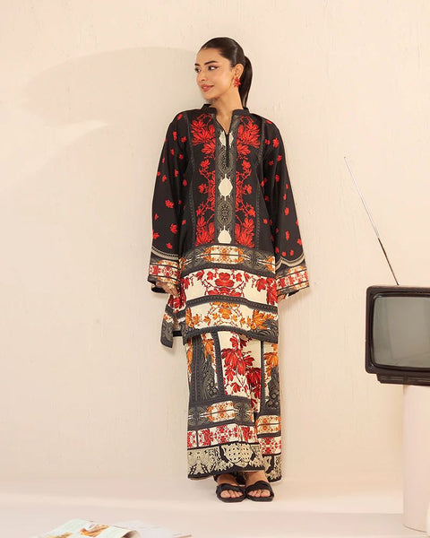 Printed Black & Red Silk Lawn 2 Piece Co-Ord | Essentials | ESS01