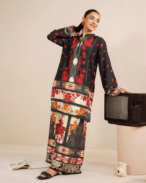 Printed Black & Red Silk Lawn 2 Piece Co-Ord | Essentials | ESS01