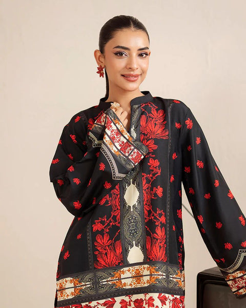 Printed Black & Red Silk Lawn 2 Piece Co-Ord | Essentials | ESS01
