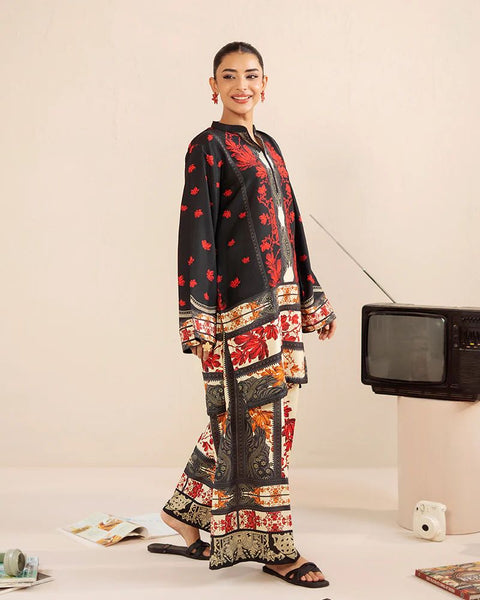 Printed Black & Red Silk Lawn 2 Piece Co-Ord | Essentials | ESS01