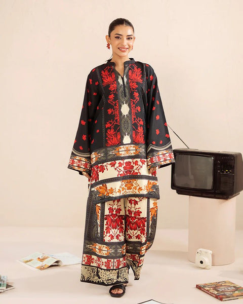 Printed Black & Red Silk Lawn 2 Piece Co-Ord | Essentials | ESS01