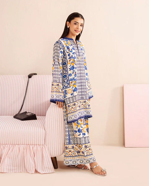 Printed Blue & Yellow Silk Lawn 2 Piece Co-Ord | Essentials | ESS02