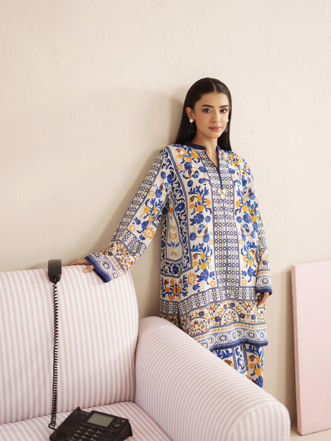 Printed Blue & Yellow Silk Lawn 2 Piece Co-Ord | Essentials | ESS02